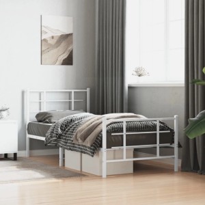 Weißes Metallbettgestell 90x190 cm mit Kopf- und Fußteil im Schlafzimmer.
