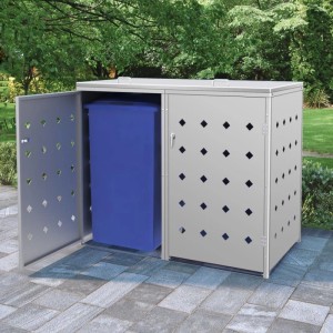 DELUKE 2er Mülltonnenbox SOGI Edelstahl 138x115x77,5cm Silber Mülltonnenverkleidung Für 2 Tonnen 240L Müllbox Aus Metall