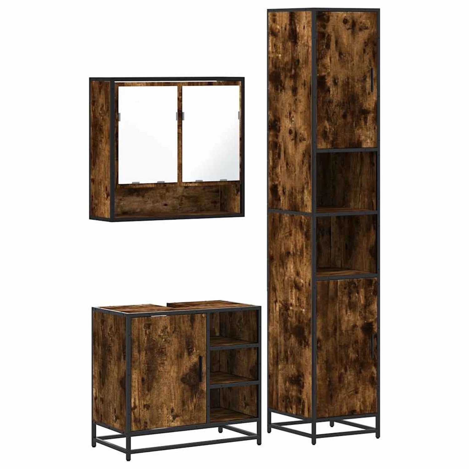 vidaXL 3-Tlg Badmöbel-Set Räuchereiche Holzwerkstoff 3301117 günstig online kaufen