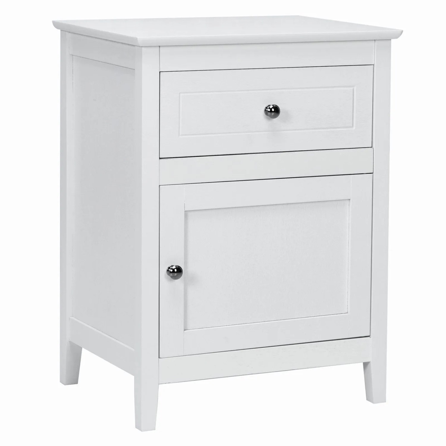 Costway Nachttisch Kiefernholz 2er Set mit Schublade & Tür Weiß günstig online kaufen