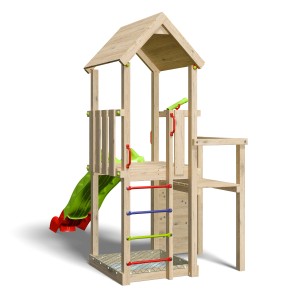 Trigano Spielturm Agile Xplorer mit Rutsche, Kletterwand und Sandkasten.