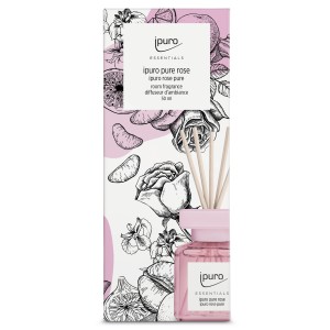 Ipuro Pure Rose Raumduft, 50 ml, mit Duftstäbchen und floralem Design auf der Verpackung.