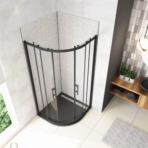 Runddusche Duschkabine 90x90cm mit schwarzem Rahmen, Klarglas Schiebetür, Höhe 185cm, im modernen Bad.