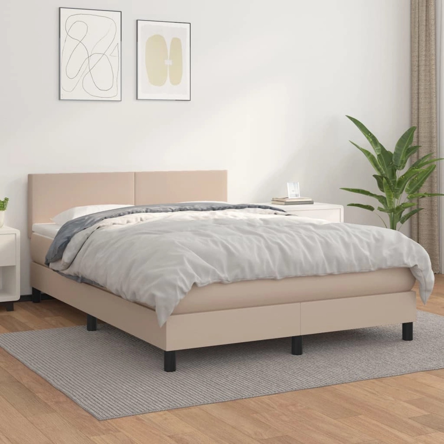 Boxspringbett, Cappuccino-Braun, 140x200cm, Kunstleder. Bett mit Matratze und Kopfteil.