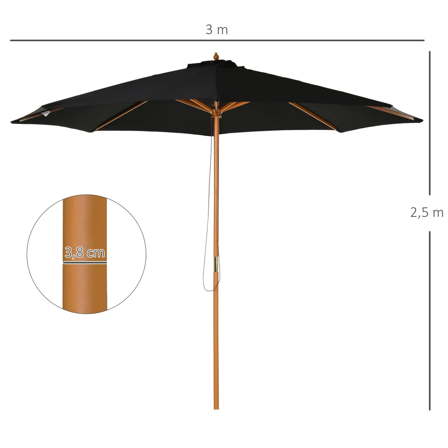 Outsunny Holz Sonnenschirm 3m Schwarz Bambus kaufen bei OBI