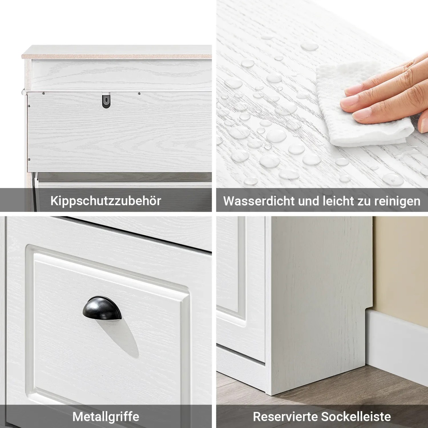 SoBuy Schuhschrank FSR79-WG: Kippschutz, wasserdichte Oberfläche, Metallgriff, Sockelleisten-Abstand. Weißer Schuhkipper.