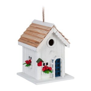 Relaxdays Vogelhaus Pappelholz Kiefernholz Weiß Natur Wetterfest 23,5 cm x 18 cm x 18 cm 0,7 kg