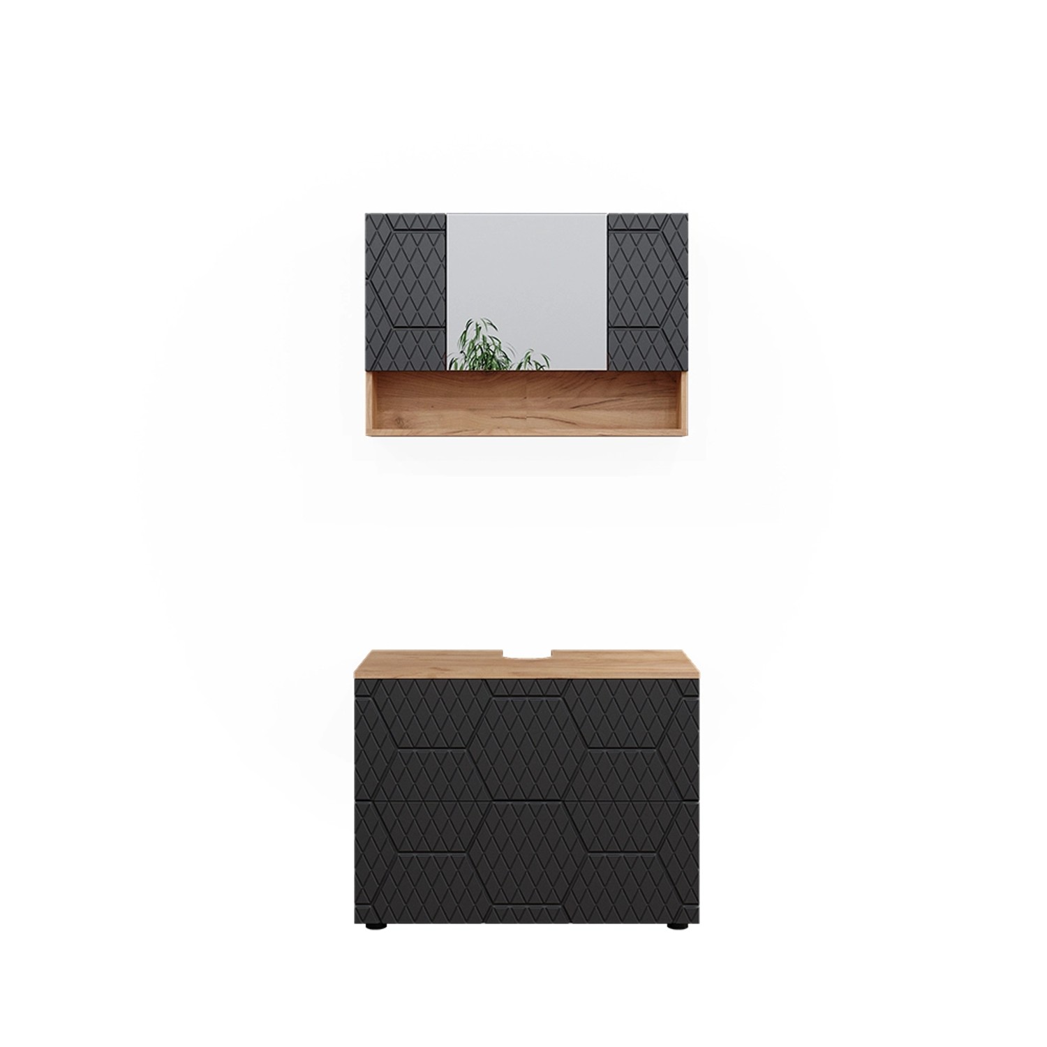 Vicco Badmöbel-Set Irma Goldkraft Eiche/Anthrazit 2 Teile Unterschrank 80 c günstig online kaufen