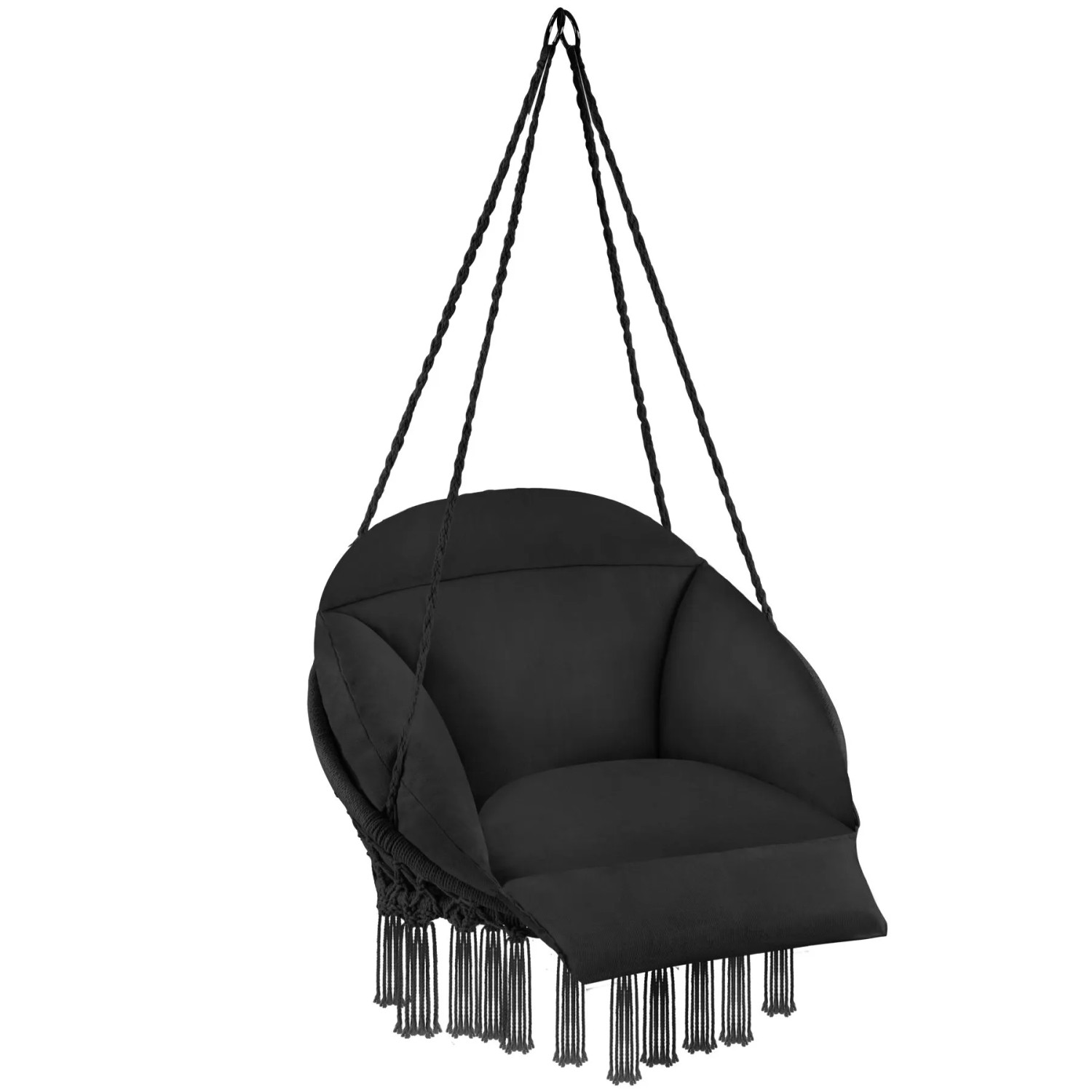 Tectake Hängesessel Samira Mit Dickem Sitzkissen Stabile Halteseile  81 x 80 x 139 cm Schwarz