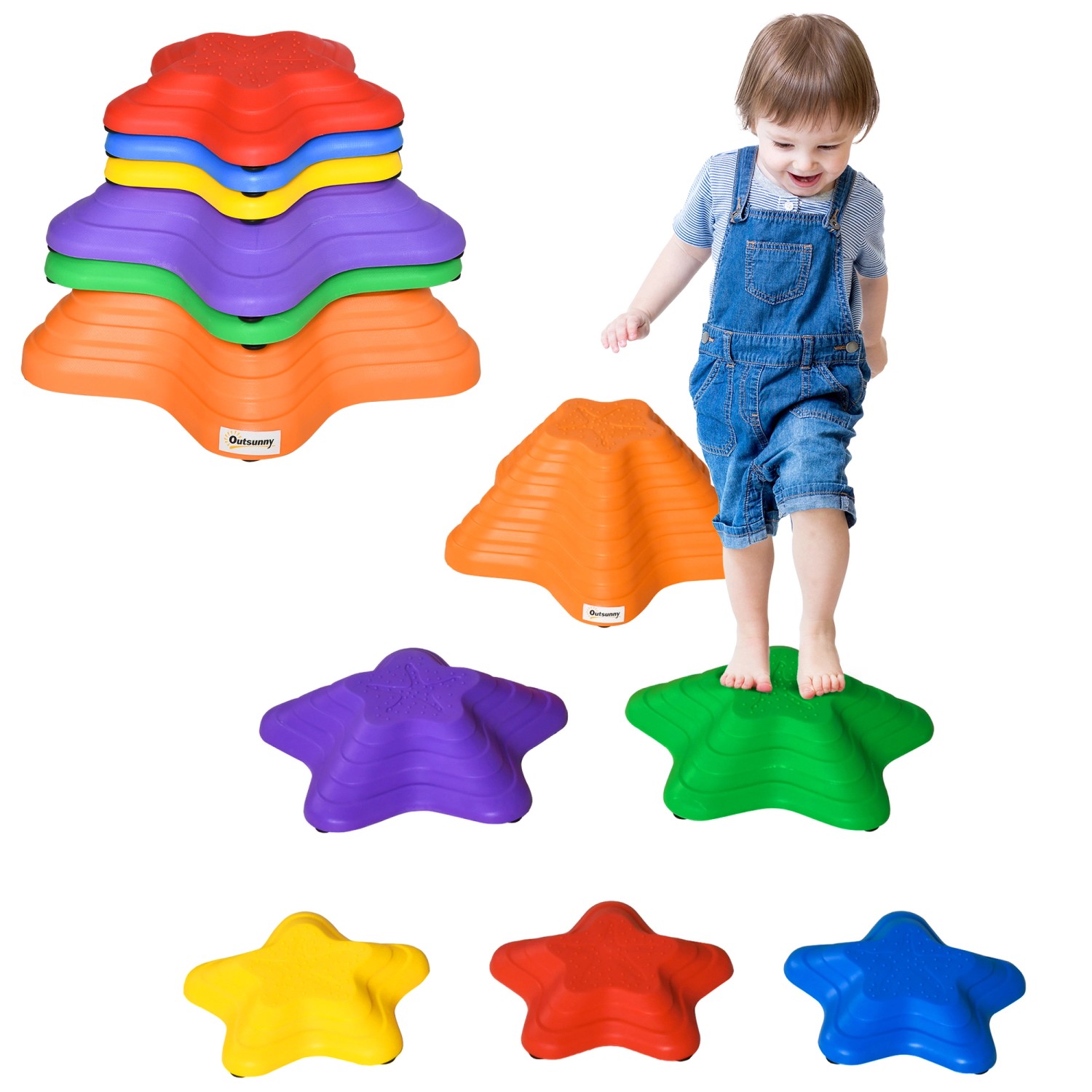 Outsunny Flusssteine 6-tlg. Rutschfest Belastbar für 3-8 Jahre
