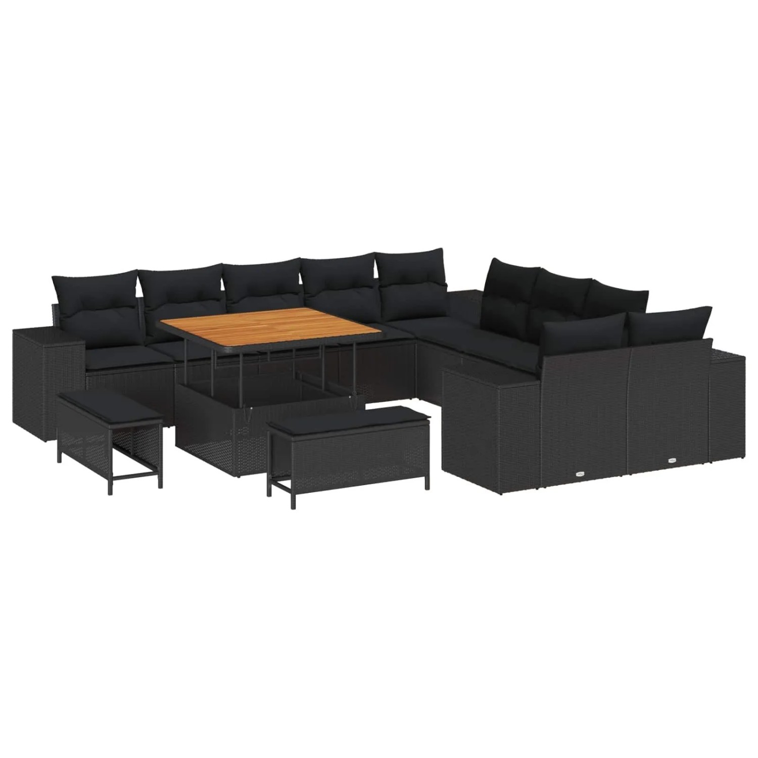 vidaXL Gartensofa-set mit Kissen 13-Tlg Schwarz Poly-Rattan 3364004
