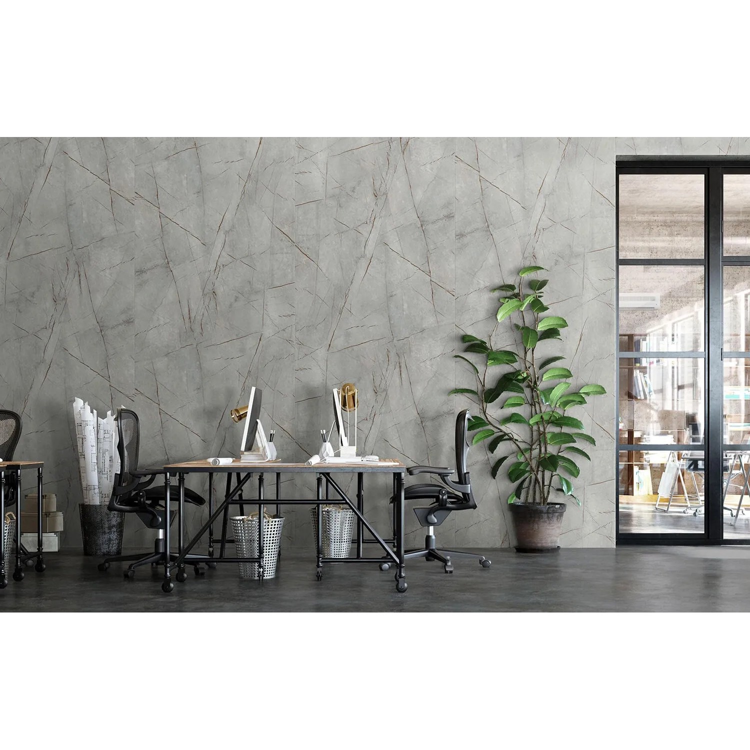 Graues Wandpaneel in Steinoptik von WallFace, Modell Limestone Grey Nature.
