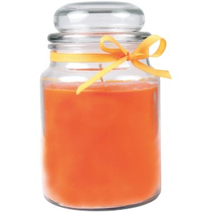 HS Candle Duftkerze Honigmelone im Glas (Ø10cm) mit gelber Schleife.
