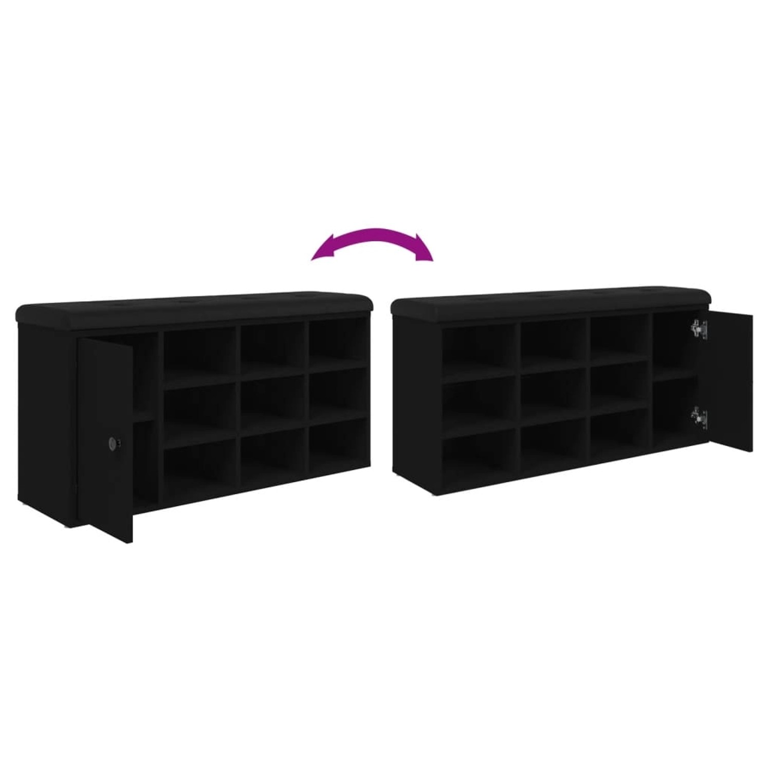 Schuhbank Schwarz mit Sitzkissen, Holzwerkstoff, 102x32x50 cm, Möbel für Flur und Wohnzimmer.