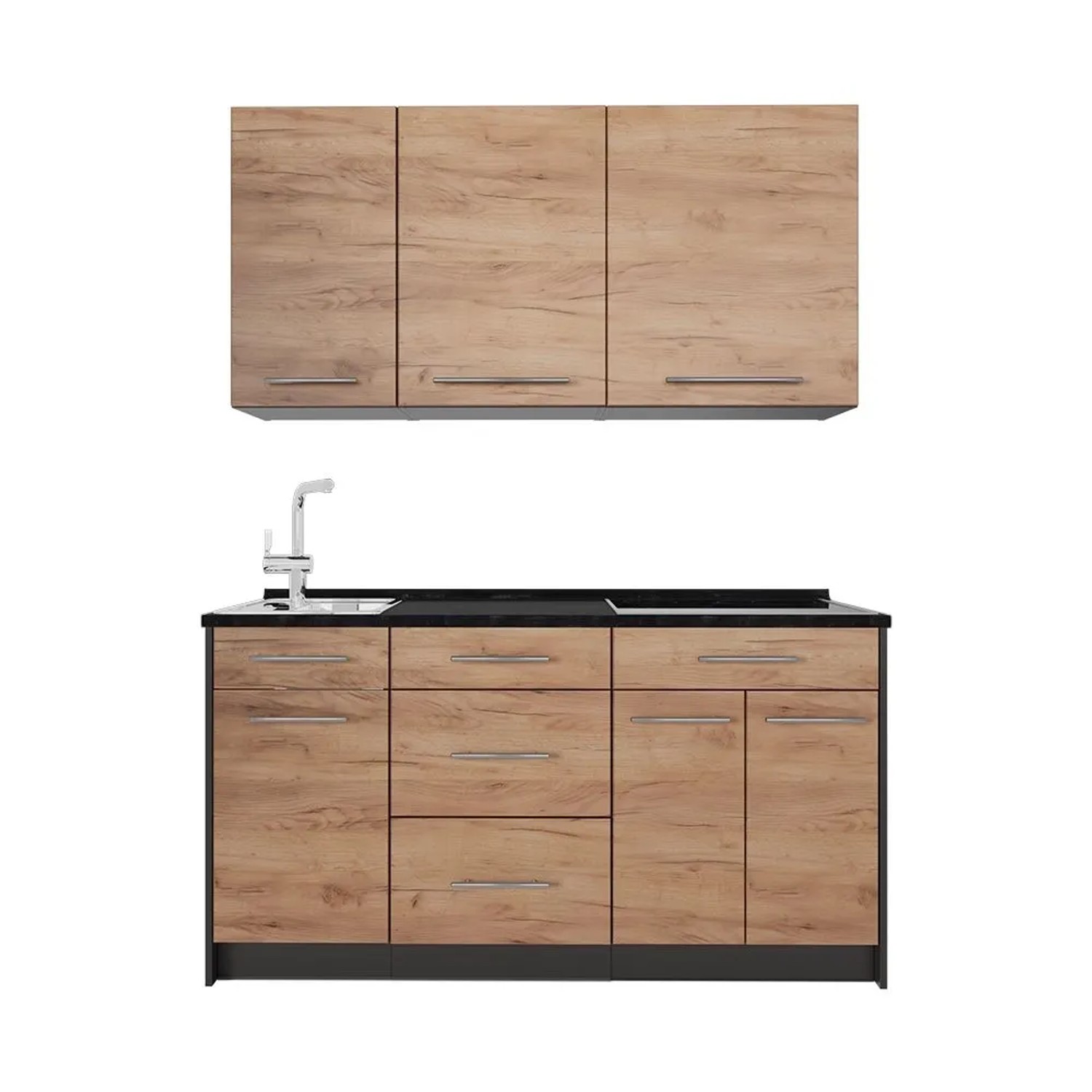 Vicco Singleküche Fame-Line Goldkraft Eiche/Anthrazit 150 x 82 AP Anthrazit Art Nr 64835