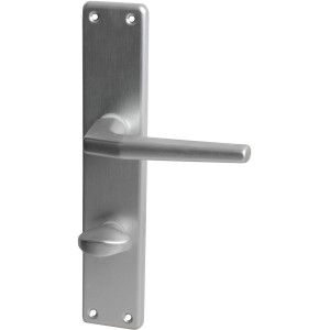 Langschildgarnitur Tanja-LS für Bad/WC-Türen, Aluminium F1, mit WC-Riegel.