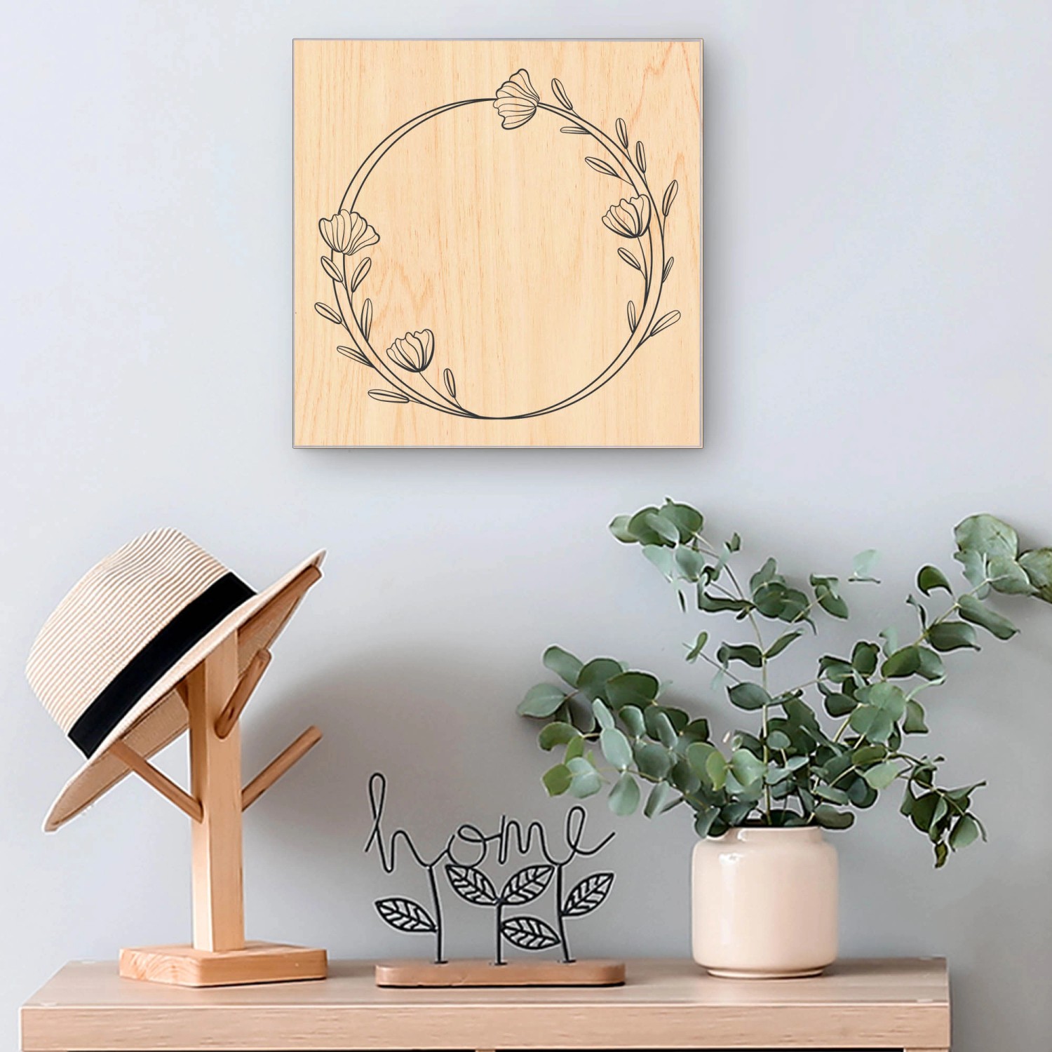 Banjado Schlüsselbox aus Holz, 30x30cm, weiß mit floralem Design. Schlüsselkasten für 50 Schlüssel.