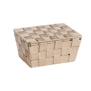 Beiger Wenko Badkorb Adria mit Deckel, geflochten, für Badutensilien.