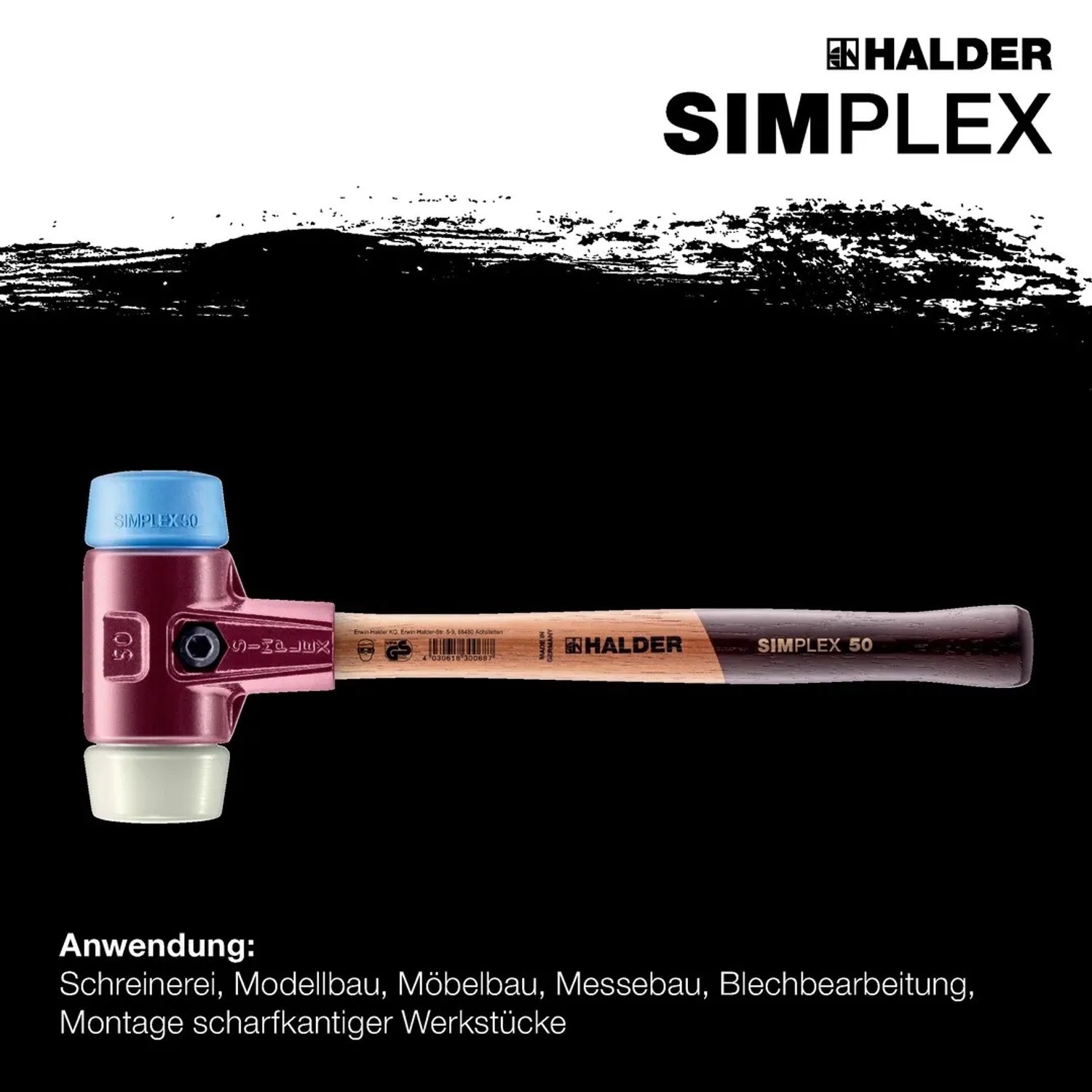 Halder Simplex Schonhammer Ø 30 mm TPE-soft Blau Nylon mit Tempergussgehäuse_5