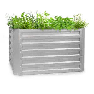 Blumfeldt High Grow Straight Hochbeet, 100x60x100 cm, Stahl, Silber-Metallic, bepflanzt.