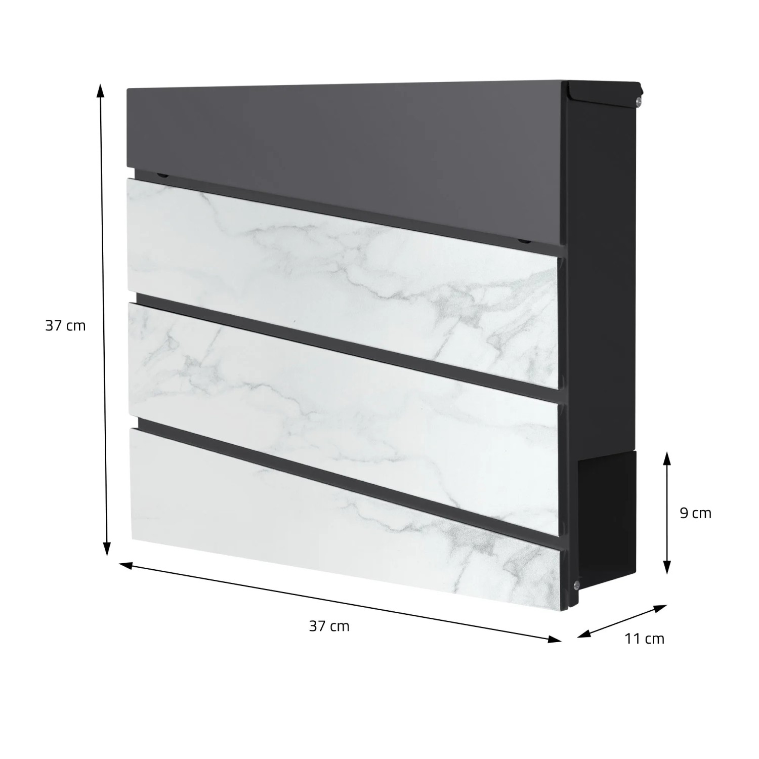 ML-Design Standbriefkasten in Anthrazit-Marmoroptik mit Zeitungsfach und 120cm Pfosten.