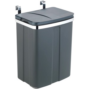Wenko Abfalleimer zum Aufhängen, 12 Liter, Grau. Kosmetikeimer mit Deckel und Metallhalterung.