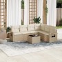 Beige 7-tlg. vidaXL Garten-Sofagarnitur aus Rattan mit Kissen. Gartenmöbel-Set mit Tisch.