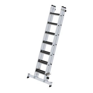 PROREGAL Stufen-Schiebeleiter, 2x7 Stufen, mit Traverse und Clip-Step R13 für sicheren Stand.