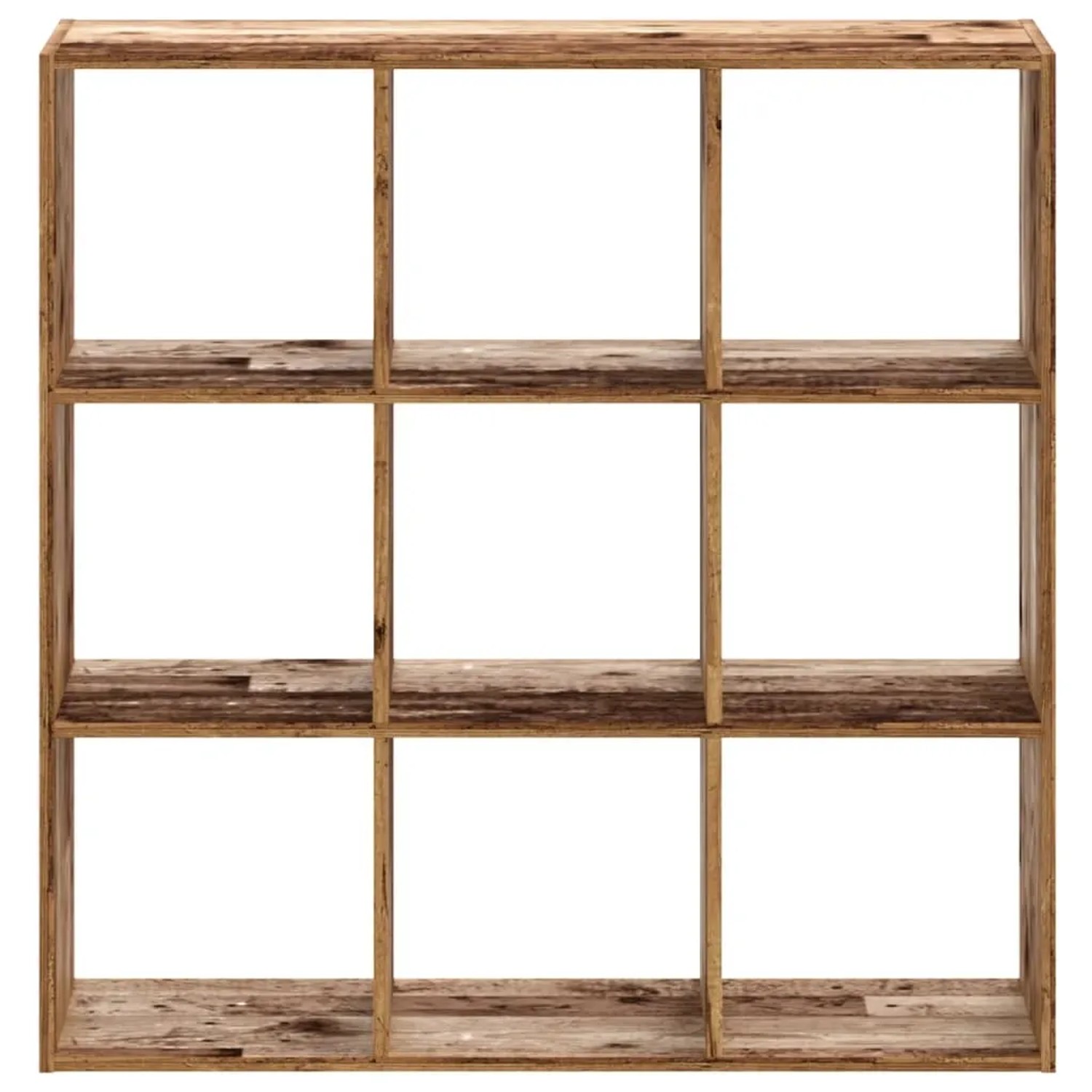 VidaXL Bücherregal in Altholz-Optik, 102x102cm, mit 9 Fächern. Wandregal aus Holzwerkstoff.