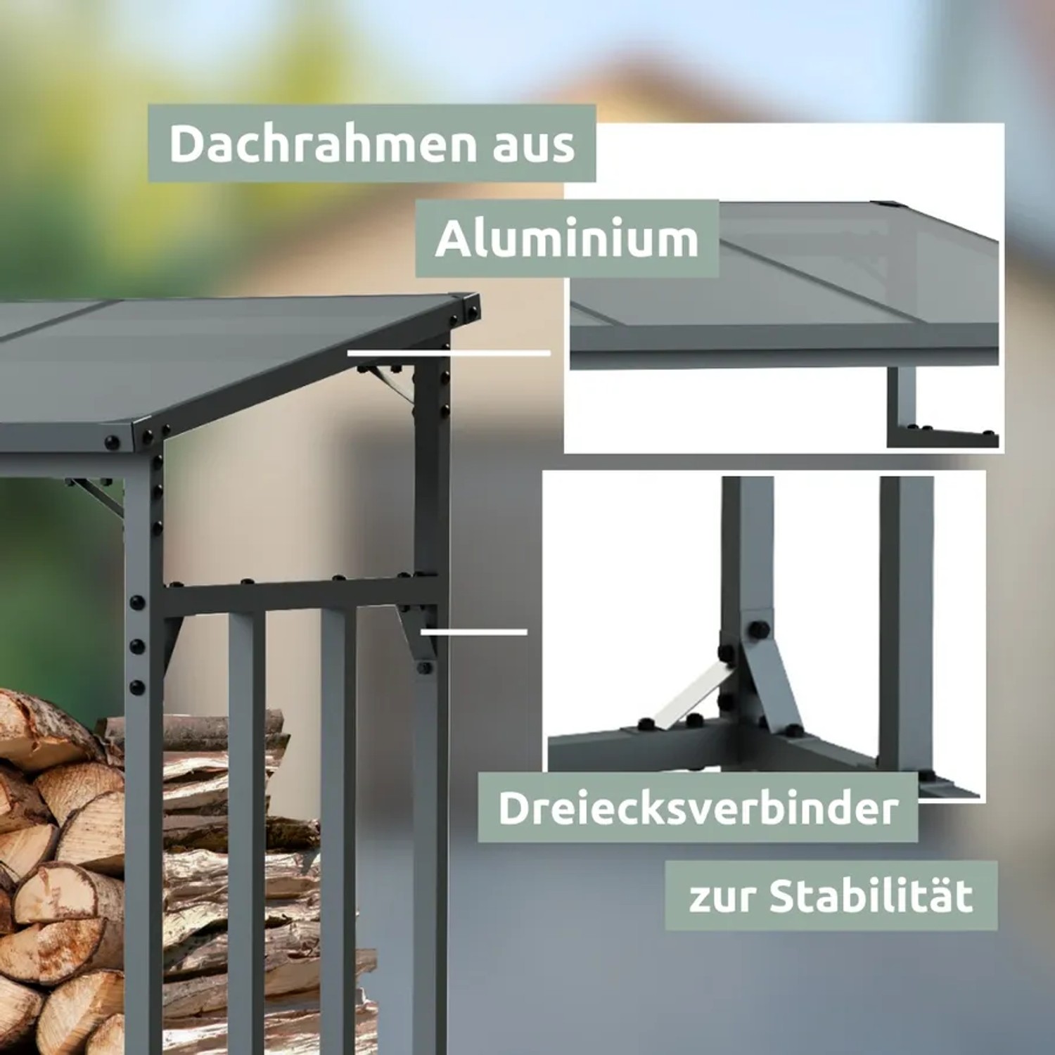 Holz4home Kaminholzregal Metall Anthrazit mit Ofenhandschuh, Größe M.