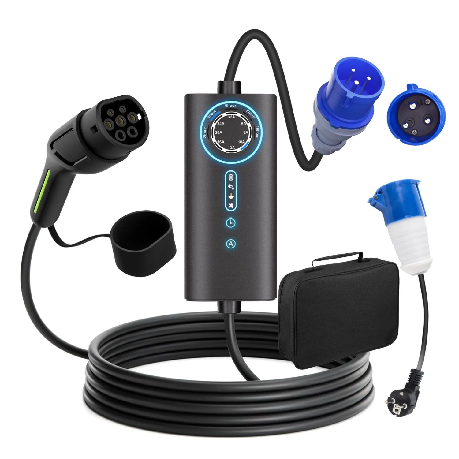 Junsun 7kW Typ 2 EV-Ladegerät 8m Kabel 1-phasig Inkl. Tasche Flexibler Stromanpassung 6-32A Mit Adapter