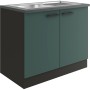 OPTIFIT Verona405 Spülenunterschrank, 100 cm, Steingrün mit Spüle und anthrazitfarbener Arbeitsplatte.