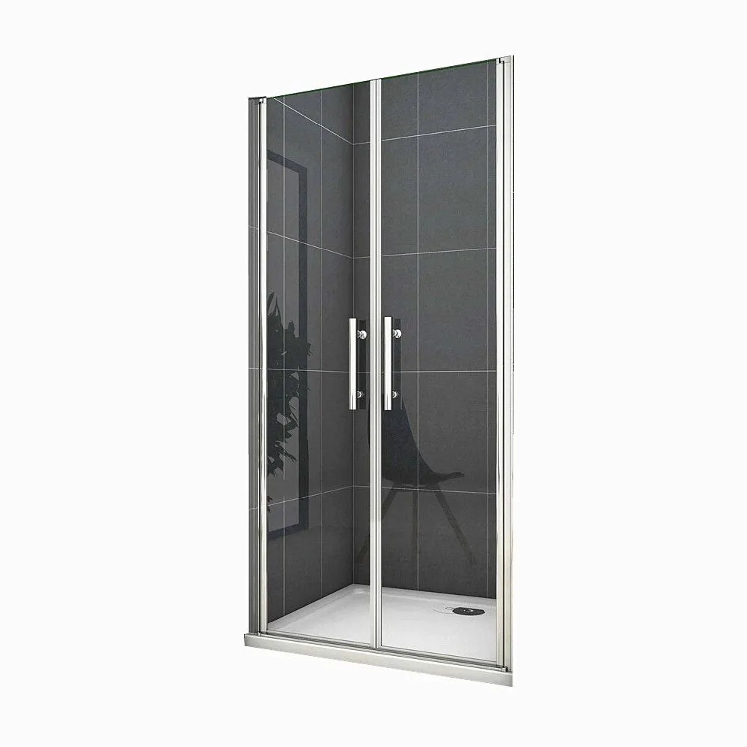 Duschparadies Duschtür 115 x 195cm Pendeltür Nischentür Schwingtür Doppeltür 6mm Nano Glas Hochglanz Verchromt