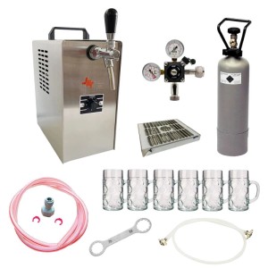 Ich-Zapfe Bierzapfanlage Jet 30 Set: Trockenkühler, CO2-Flasche, Gläser und Zubehör.