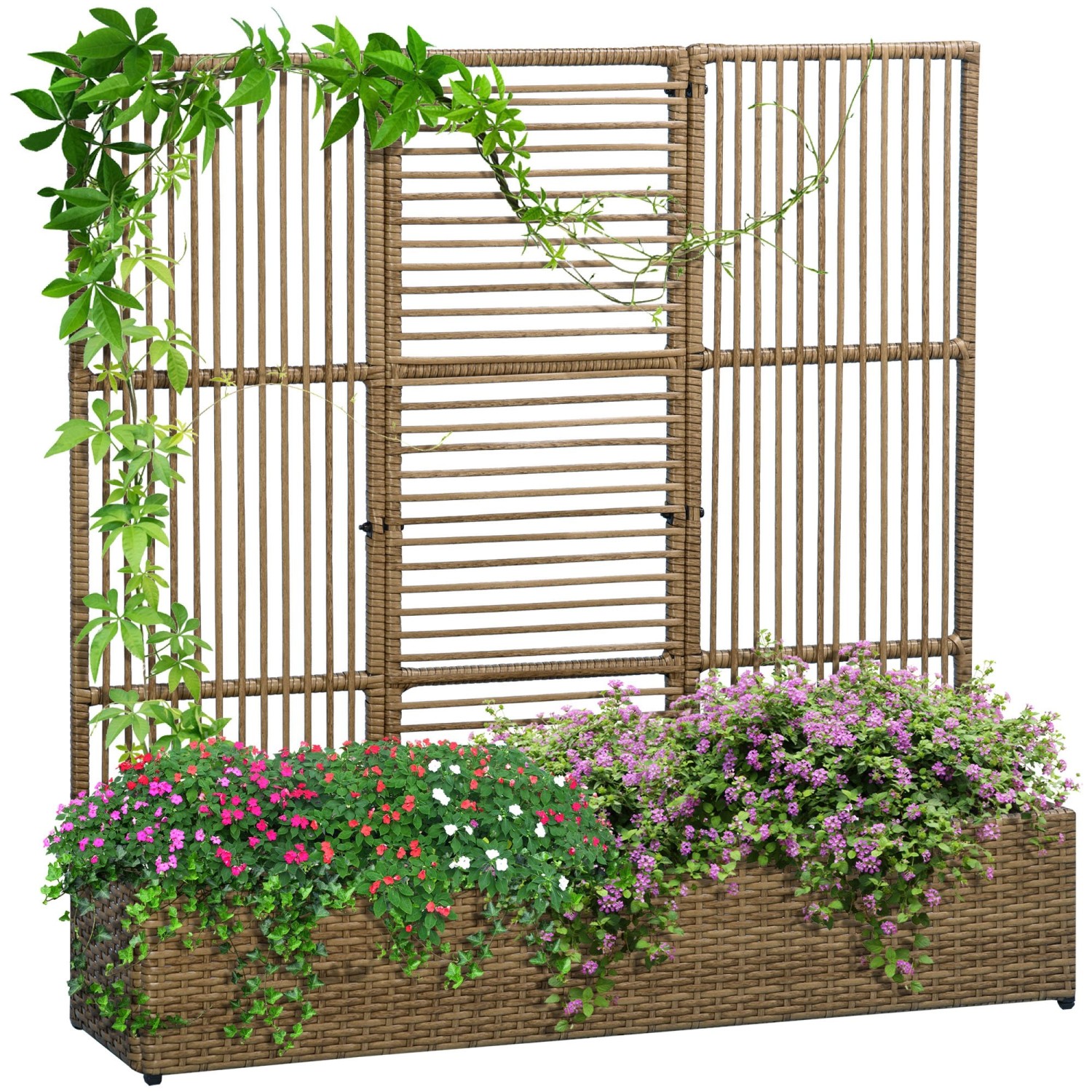 Outsunny Blumenkasten mit Spalier PE-Rattan Stahl 103L x 103B x 29H cm Sand günstig online kaufen