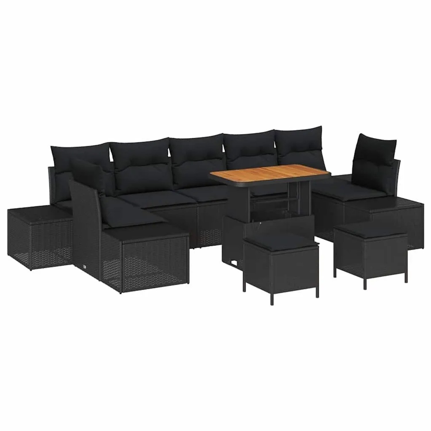 vidaXL Gartensofa-Set mit Kissen 10 Stk Schwarz Poly Rattan 3364719 günstig online kaufen
