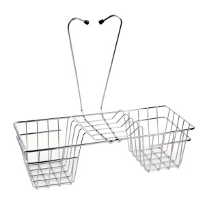 Verchromter Duschkorb zum Einhängen, 40 cm breit, mit zwei Fächern und Seifenablage. Ideal für Badregale & Badablagen.