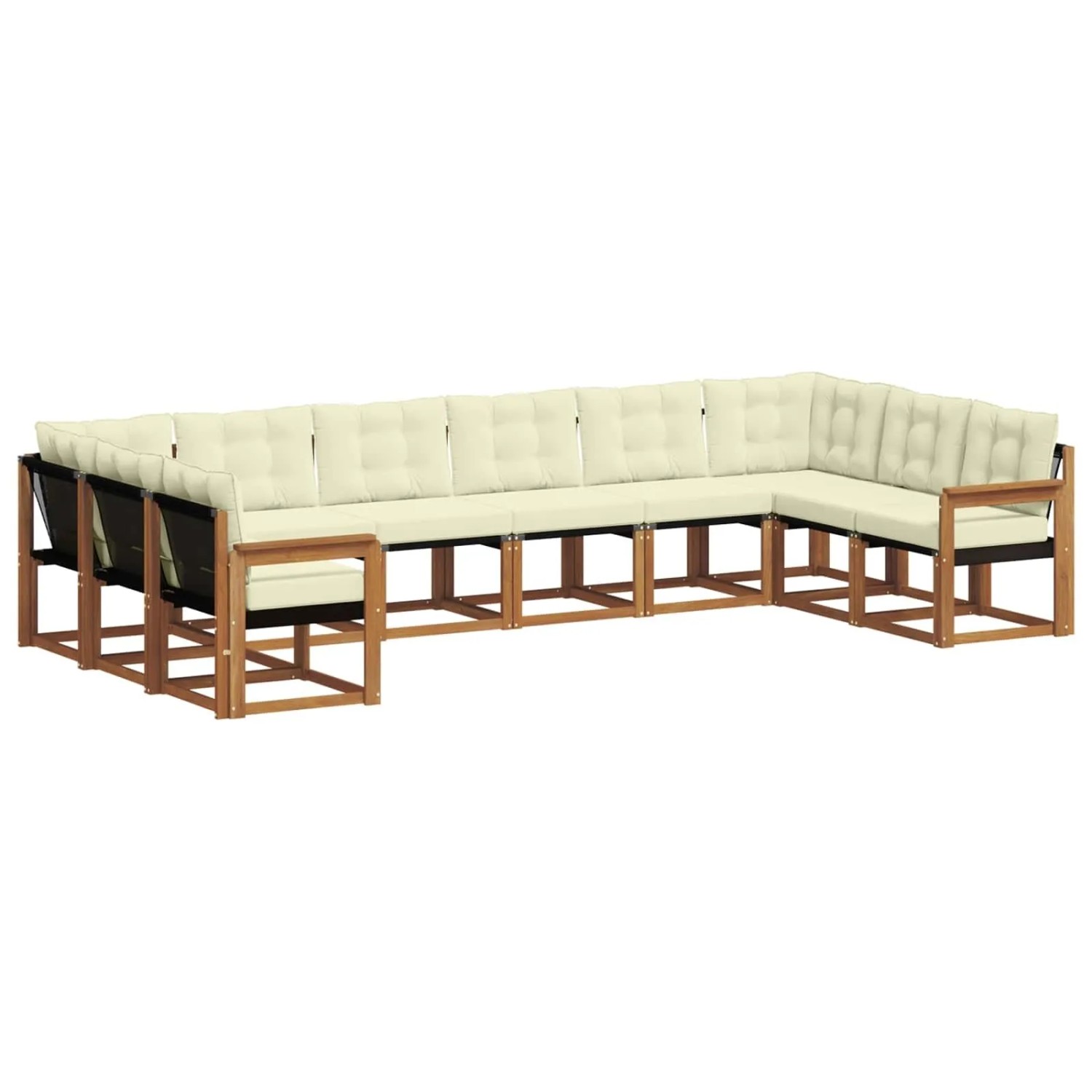 vidaXL Outdoor-Sofagarnitur mit Kissen 10-Tlg Natur und Creme 3369089
