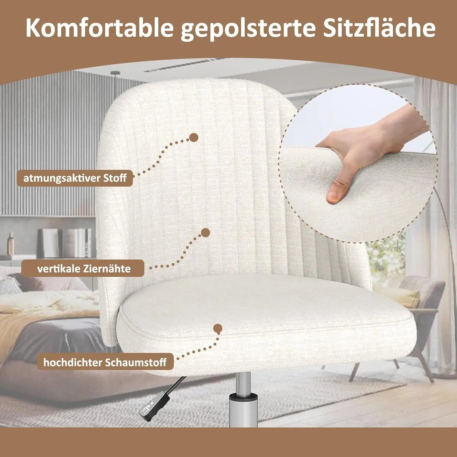 Costway Bürostuhl Armlos Drehstuhl Höheverstellbar Beige_5