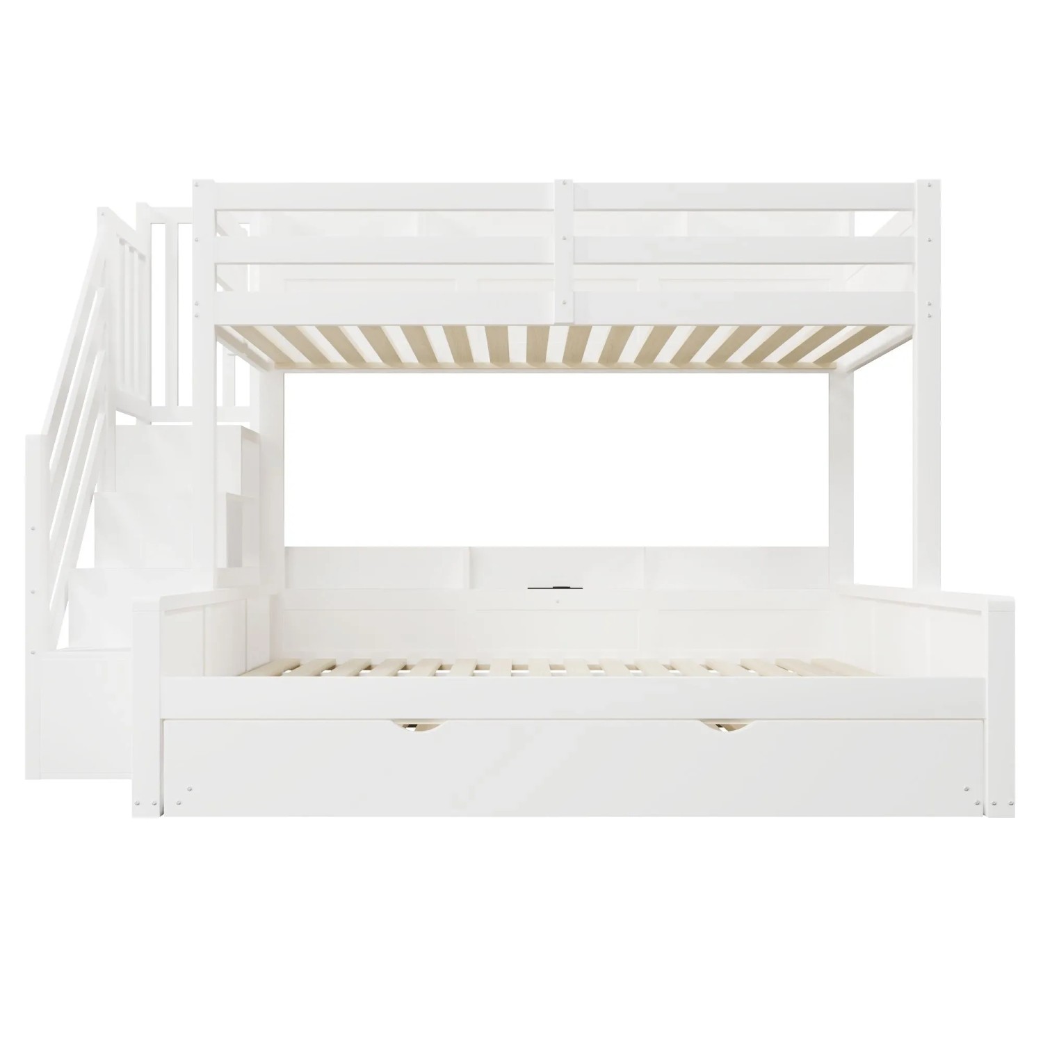 Merax Etagenbett 90x200 140x200 cm mit Ausziehbett USB Stauraum Massivholz