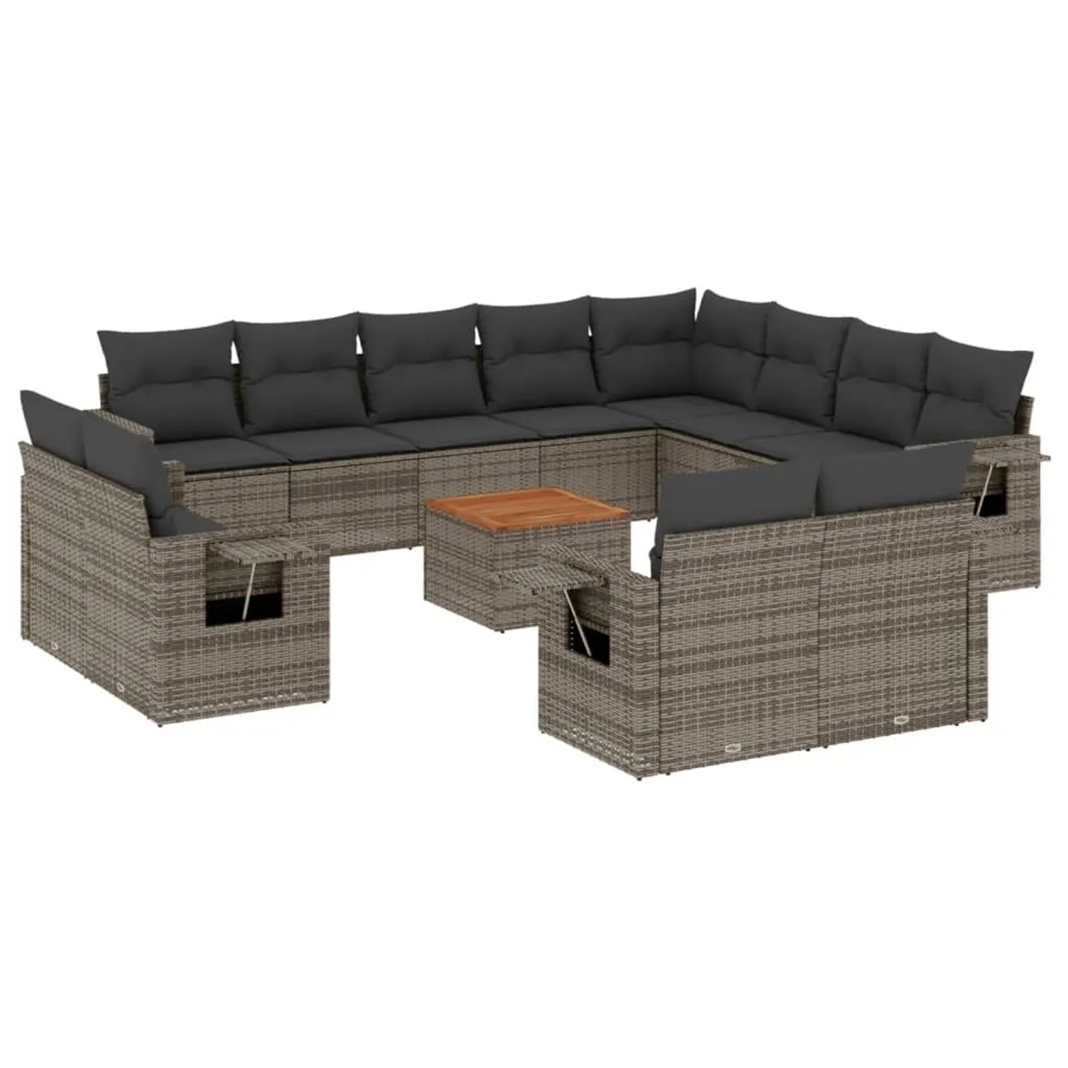 vidaXL 13-Tlg Garten-Sofagarnitur mit Kissen Grau Poly Rattan 3224835 günstig online kaufen