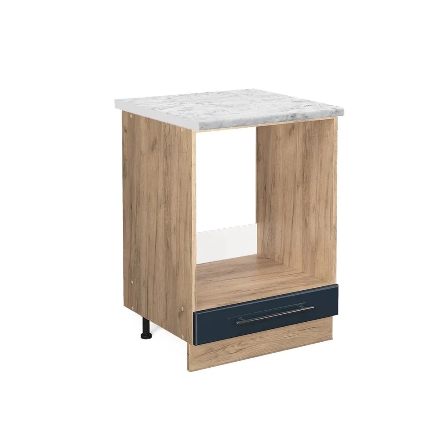 Vicco Herdumbauschrank Fame-Line DunkelBlau Hochglanz Goldkraft Eiche 60 cm AP Marmor