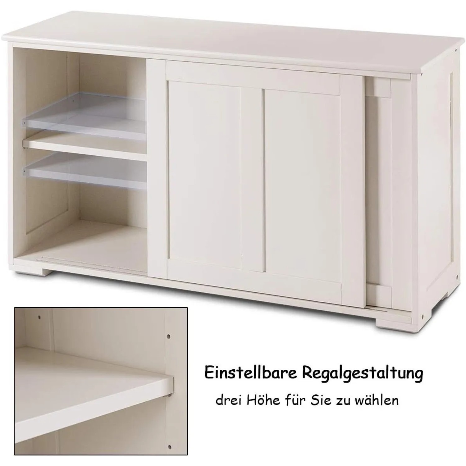 Costway Buffetschrank Aufbewahrungsschrank Cremeweiß 107 x 33 x 60 cm_5