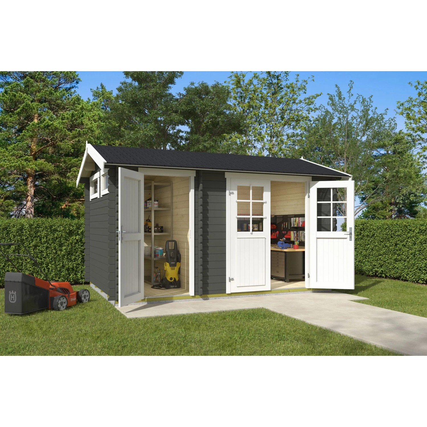 Lasita Gartenhaus William 380 cm x 250 cm Grau-Grün