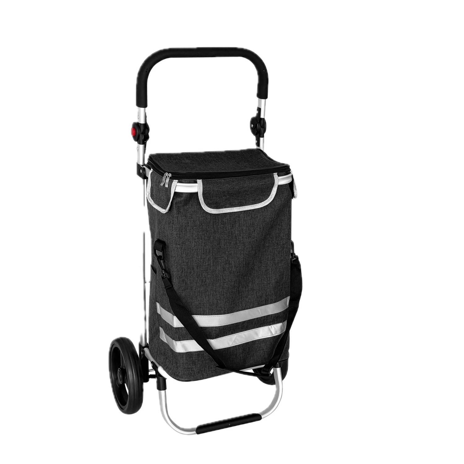 Relaxdays Einkaufstrolley Polyester Aluminium Schwarz Klappbar Mit Kühltasche 45, 104 cm x 49 cm x 38 cm 2,7 kg
