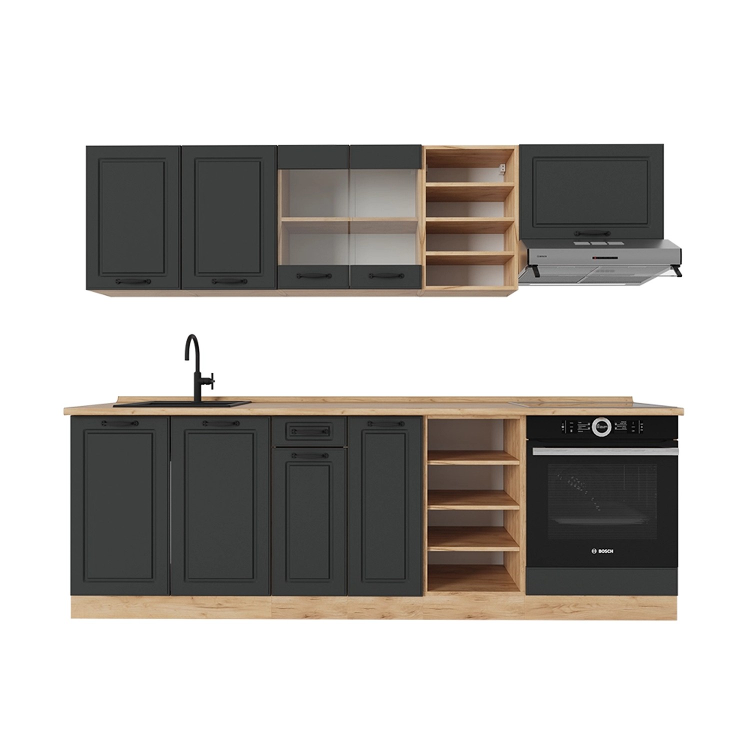 Vicco R-Line Küchenzeile Anthrazit Landhaus/Goldkraft Eiche 240 cm ohne Arb günstig online kaufen