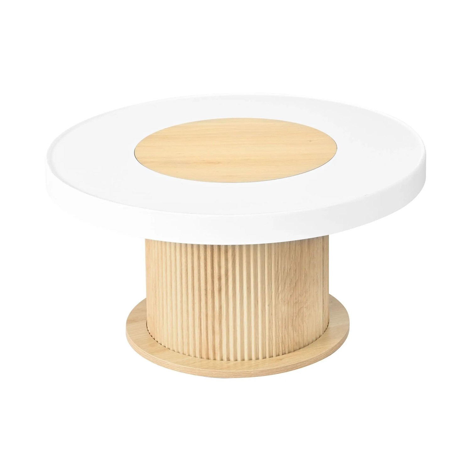 Merax Couchtisch Rund MDF Zylinderfuß Weiß Holzoptik