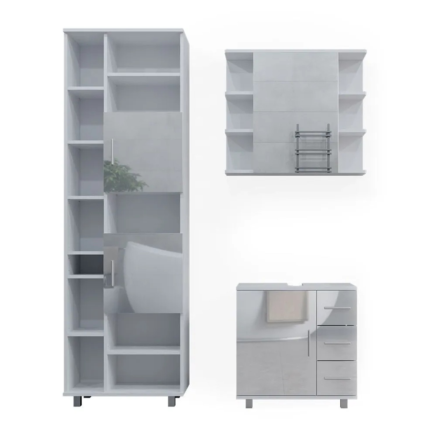 Vicco Badmöbel-Set Ilias Weiß Hochglanz 60 x 61 3-teilig
