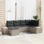 Hellgraues 6-tlg. Garten-Sofa-Set aus Poly Rattan mit Kissen.