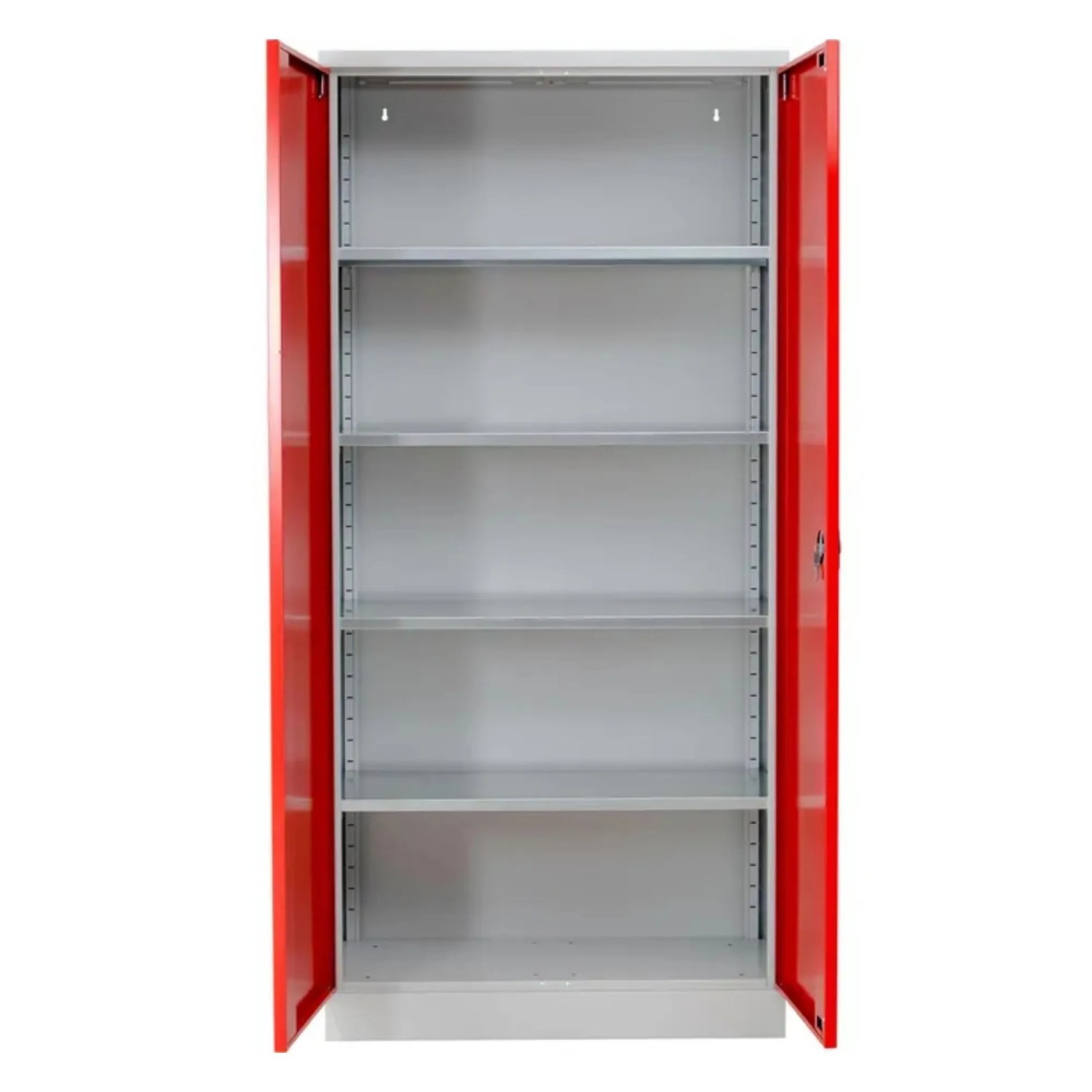 PROREGAL Stahlschrank Bee 9 Fachböden HxBxT 195 x 92 x 60 cm Pulverbeschichtetes & Verstärktes Fachbodenmaterial Grau & Rot